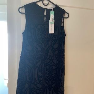Black Party Dress with Lace and Velvet Detail - Size Medium